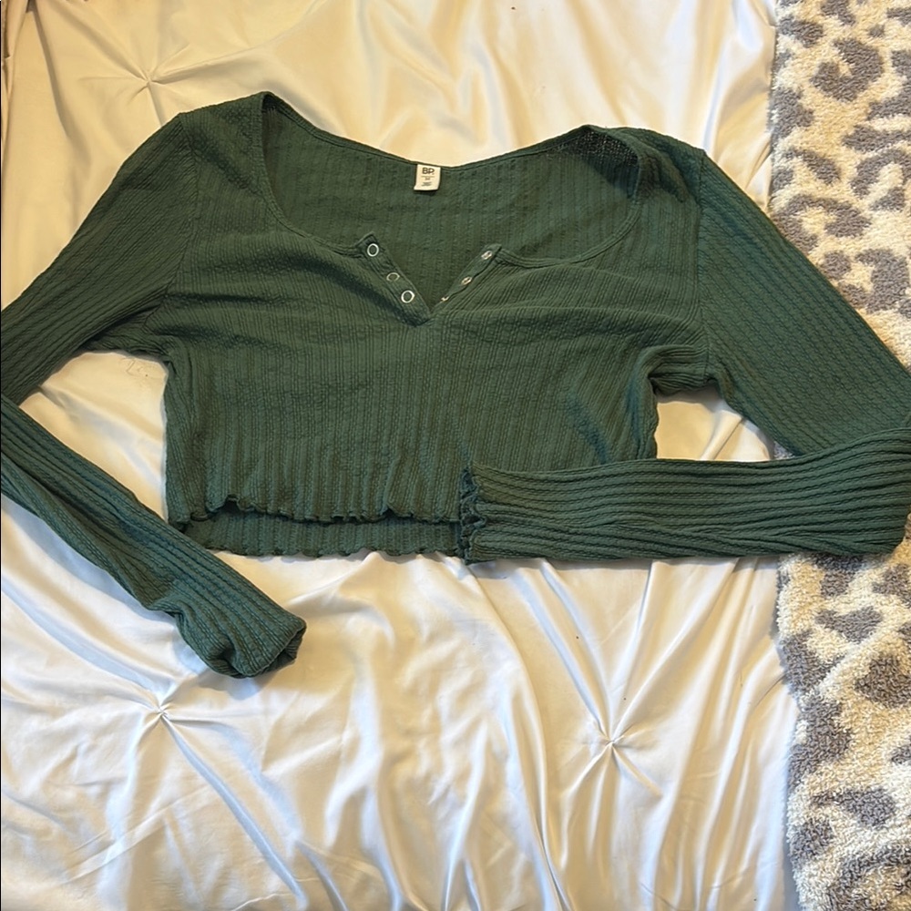 BP. Green Long Sleeve Ribbed Crop Top